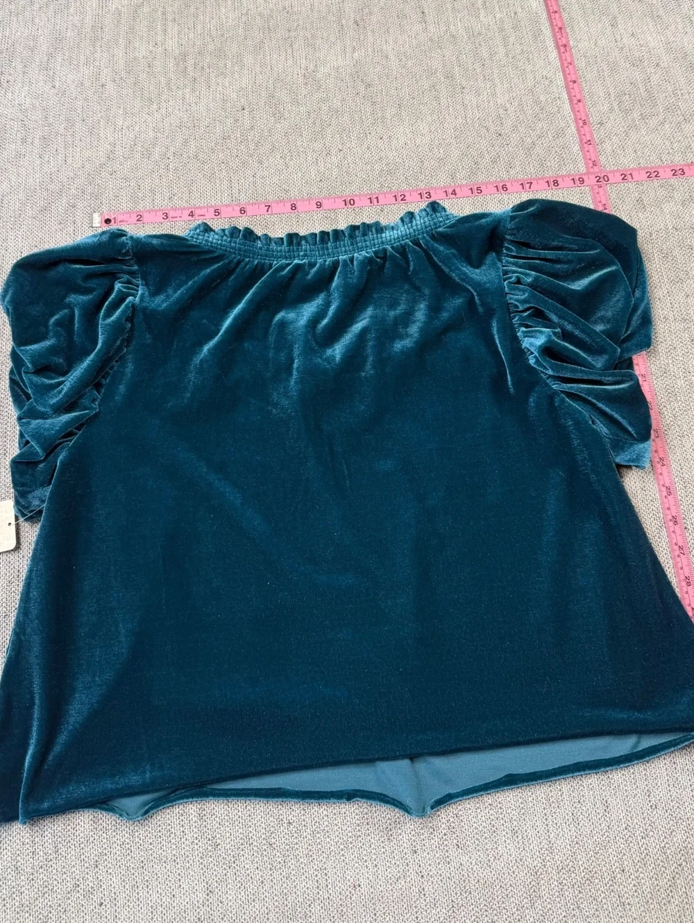 Free People Velvet Puff Sleeve Top in Turquoise, Size S